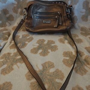 Tignanello Metallic Brown Leather Crossbody Bag